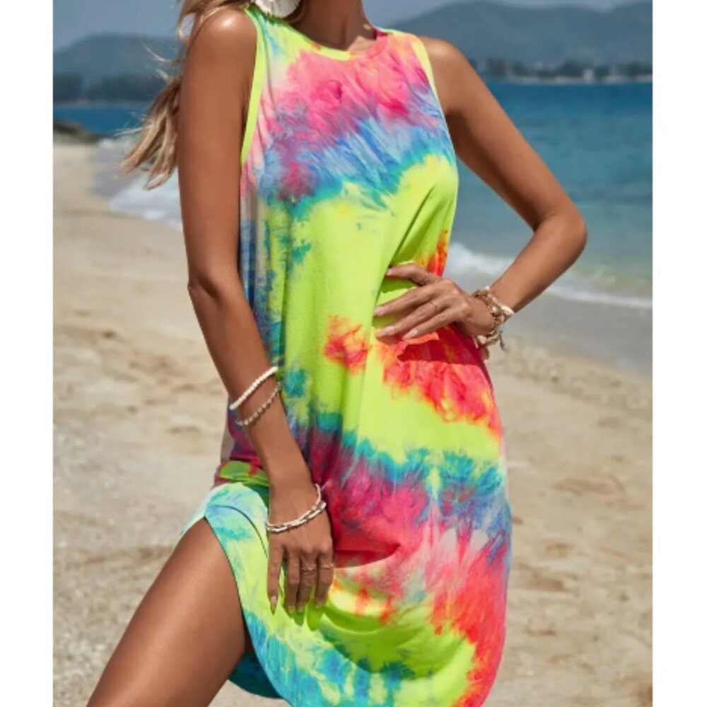 Tie-Dye Sleeveless Maxi Dress - Neon Multicolor NWT